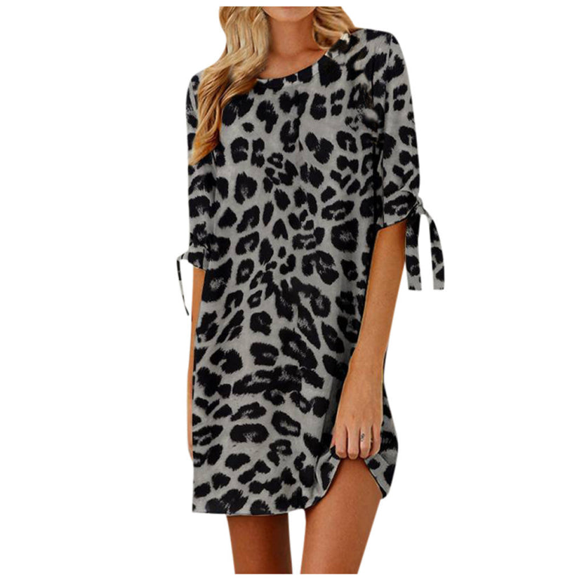 Damenkleid Mit Leopardenmuster Und 3/4 Ärmeln | Mini