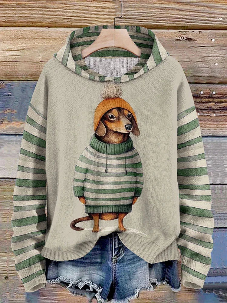 Willai |  Damen Lässiges Hund Drucken Kapuzenpulli | Warme