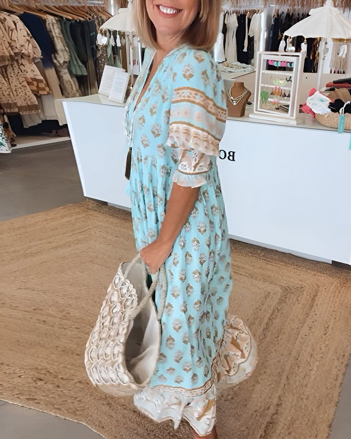 Damen V Ausschnitt Kleid Im Boho-stil Mit Blumenmuster | Maxi