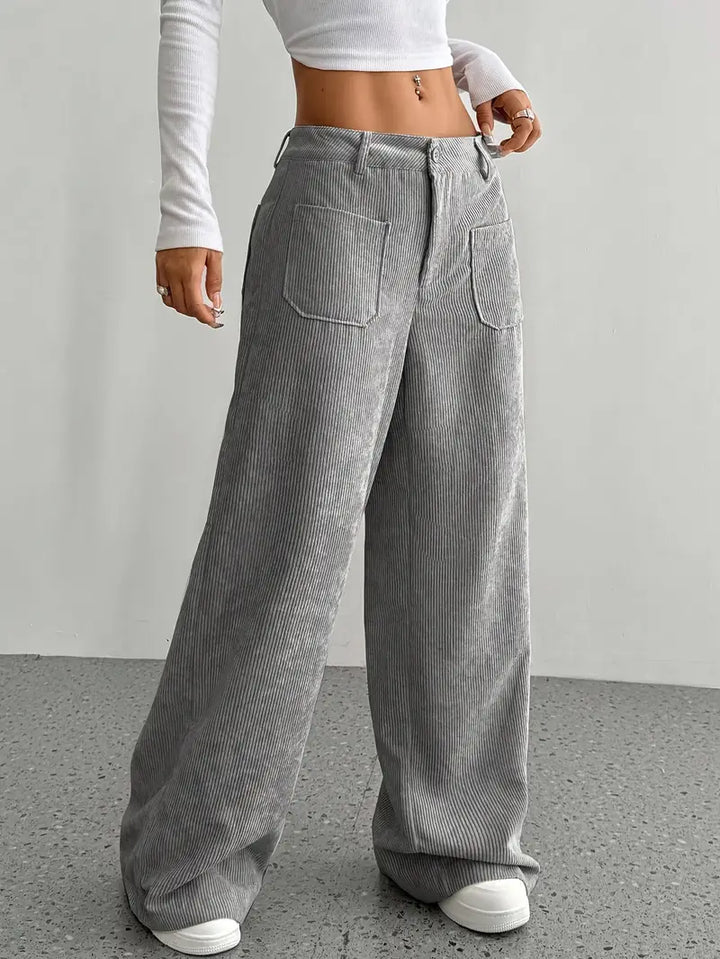 Damen Hoch Tailliert Cordhose | Weitem Bein