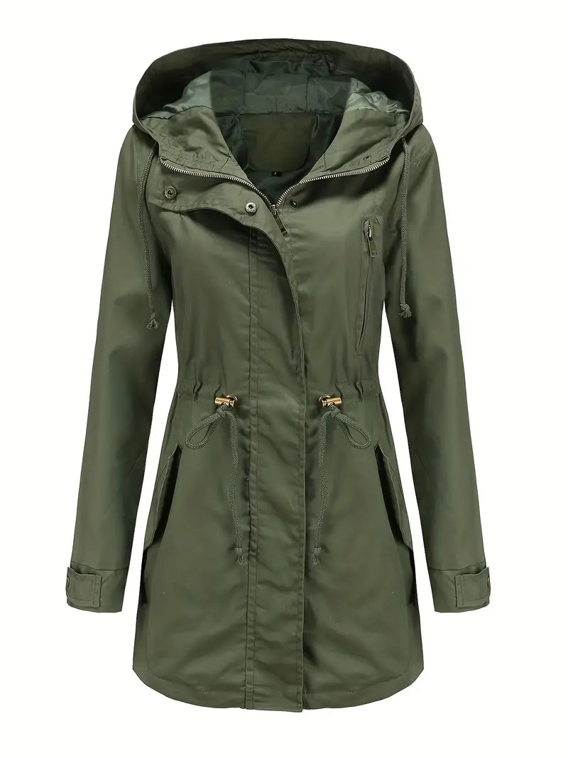 Damen Langarm Wasserdichter Trenchcoat | Mit Kapuze