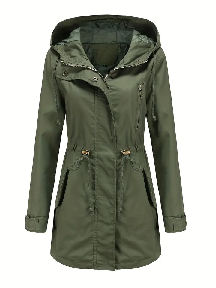 Damen Langarm Wasserdichter Trenchcoat | Mit Kapuze