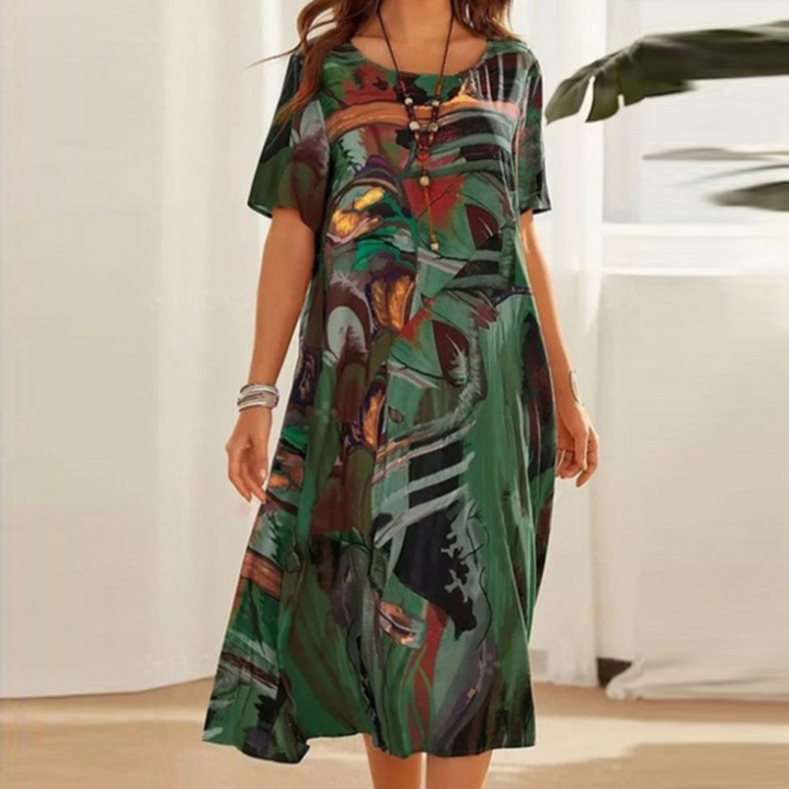 Damen Lässiges Künstlerisches Print Locker Geschnittenes Kleid | Midi