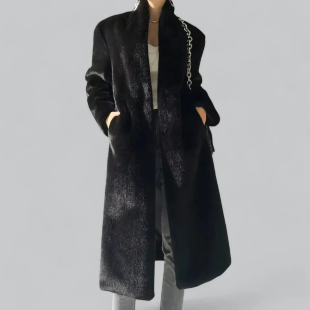 Damen Winter Schlanker Langer Klassischer Trench Mantel | Schwarz