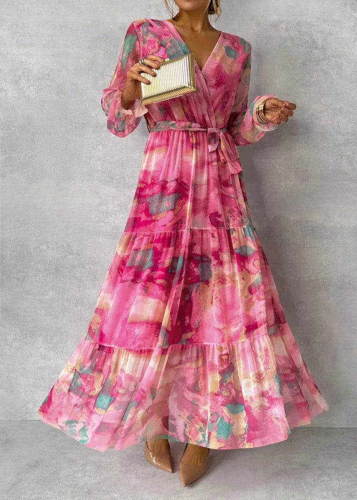 Damen Wickelkleid Mit Blumenmuster Und Langen Ärmeln | Maxi