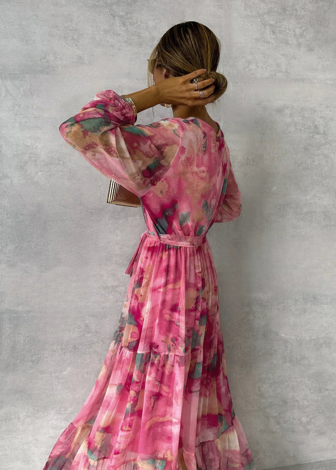 Damen Wickelkleid Mit Blumenmuster Und Langen Ärmeln | Maxi
