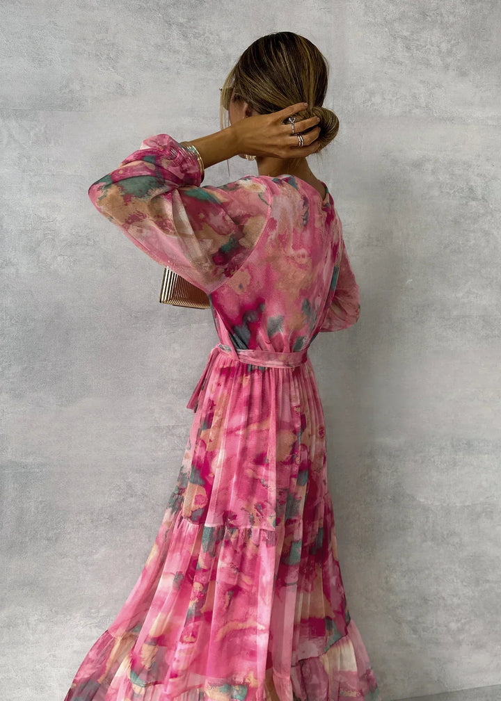 Damen Wickelkleid Mit Blumenmuster Und Langen Ärmeln | Maxi