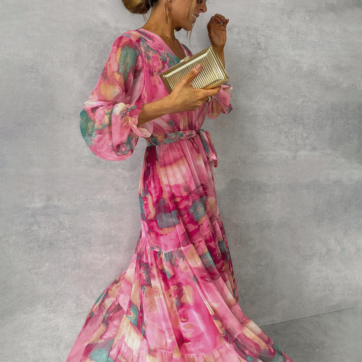 Damen Wickelkleid Mit Blumenmuster Und Langen Ärmeln | Maxi