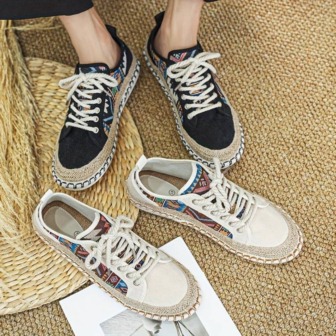 Herren Retro Bedruckte Flache Bequeme Schuhe | Schnürung