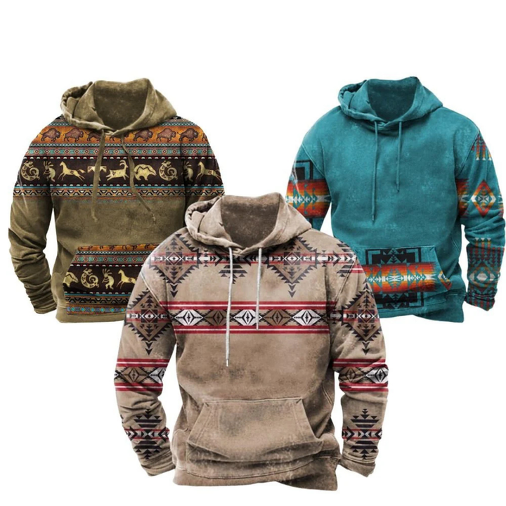 Herren Vintage Tribal Print Kapuzenpulli | Kängurutasche