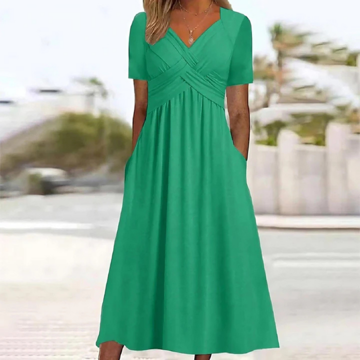 Weiches A-linien Kleid Mit V Ausschnitt Für Damen | Midi