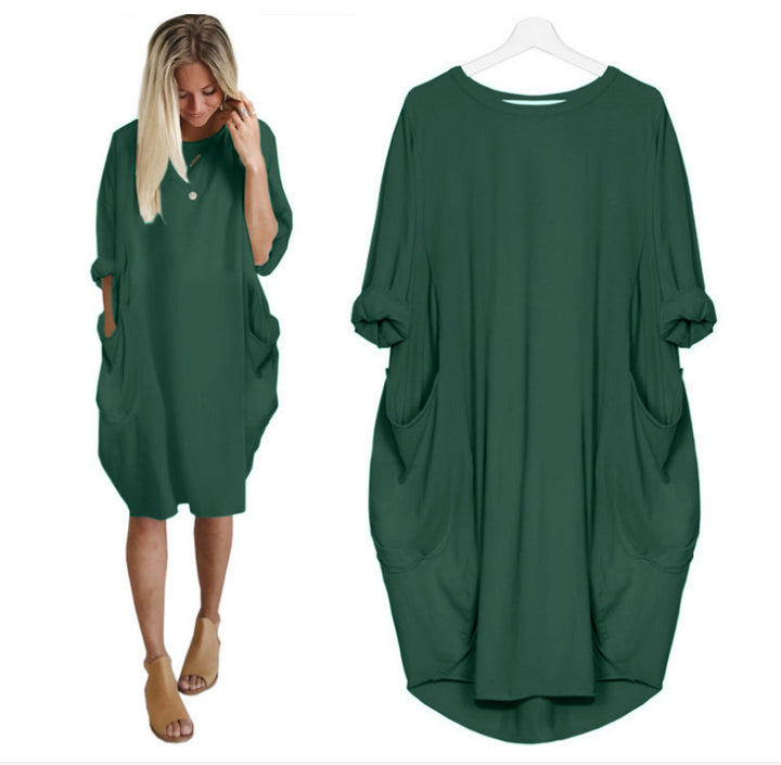 Damen Sommerkleid Mit Lockerer Passform Und Rundhalsausschnitt | Midi