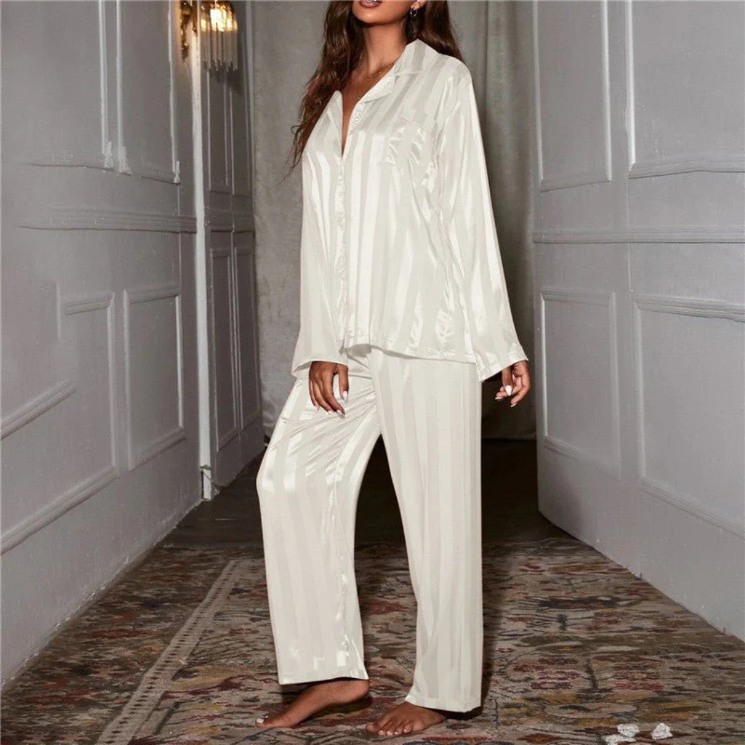Damen Locker Geschnittenes Zwei Teile Pyjama Set | Langarm