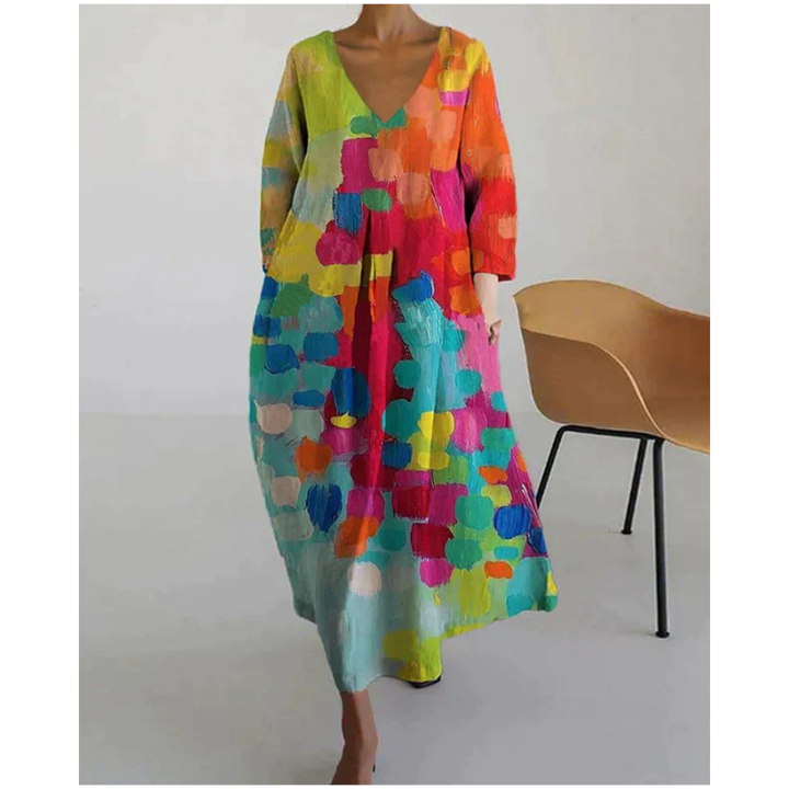 Sommerkleid Mit V Ausschnitt Und 3/4 Ärmeln Für Damen | Stilvoll