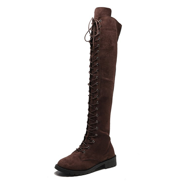 Damen Stilvoll Overknee Boots Schwarz | Schnüren