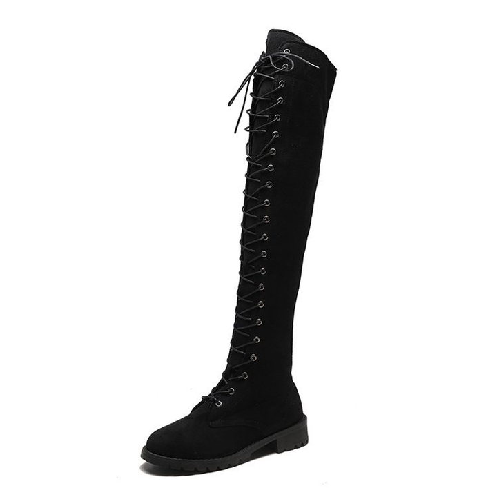 Damen Stilvoll Overknee Boots Schwarz | Schnüren