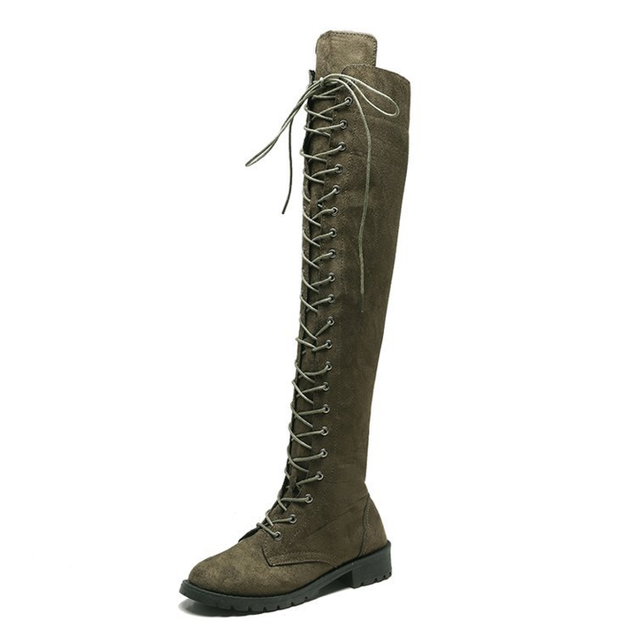 Damen Stilvoll Overknee Boots Schwarz | Schnüren