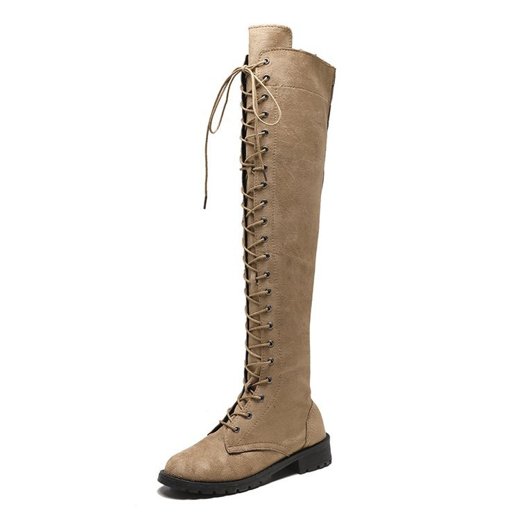 Damen Stilvoll Overknee Boots Schwarz | Schnüren