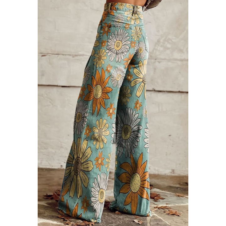 Kennedi | Damen Lässiges Blumen Weitem Bein Hose | Jahrgang