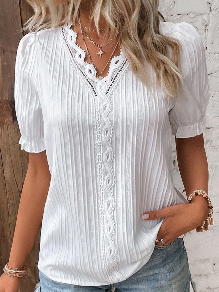 Strukturierte Bluse Mit V Ausschnitt Für Damen | Schick