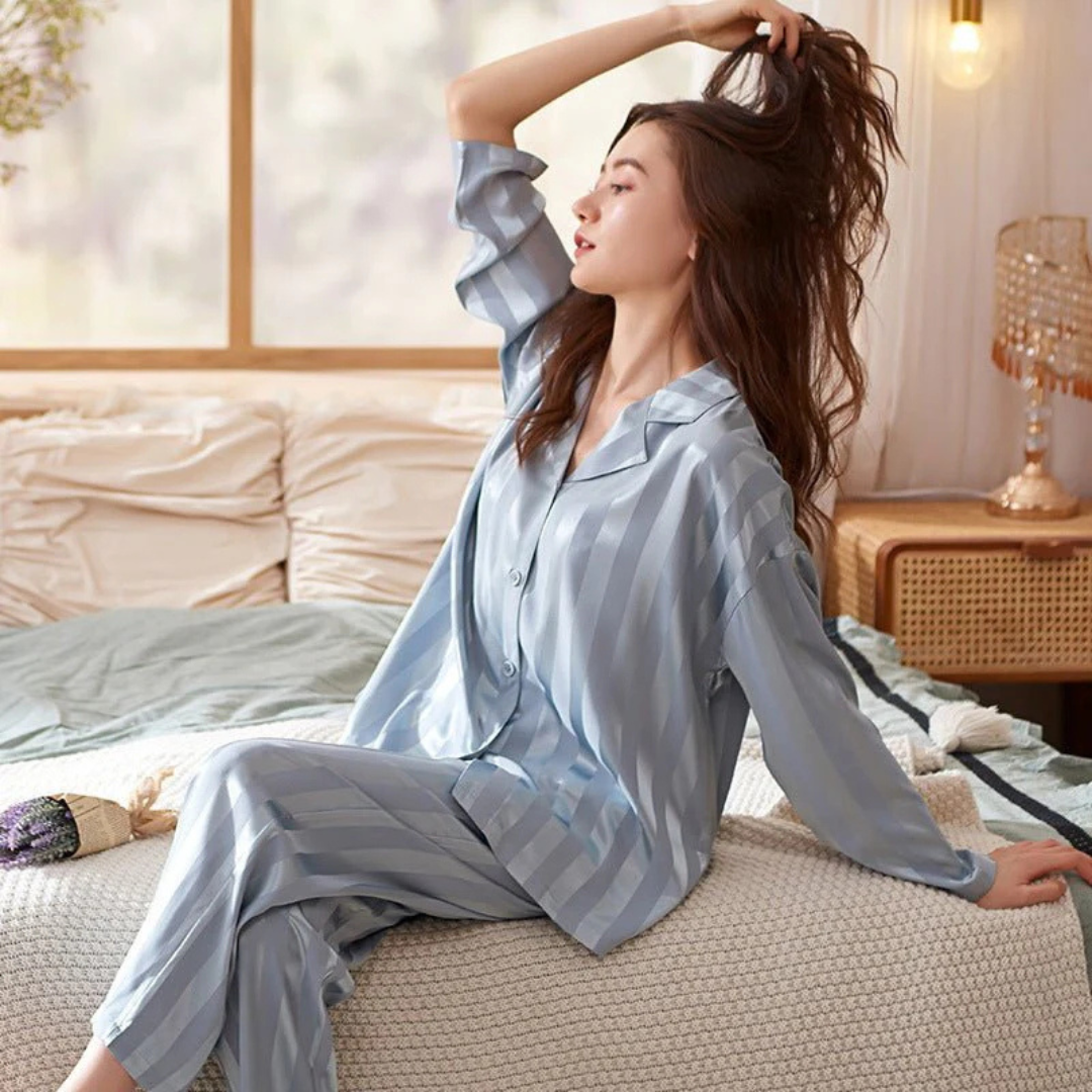 Damen Locker Geschnittenes Zwei Teile Pyjama Set | Langarm
