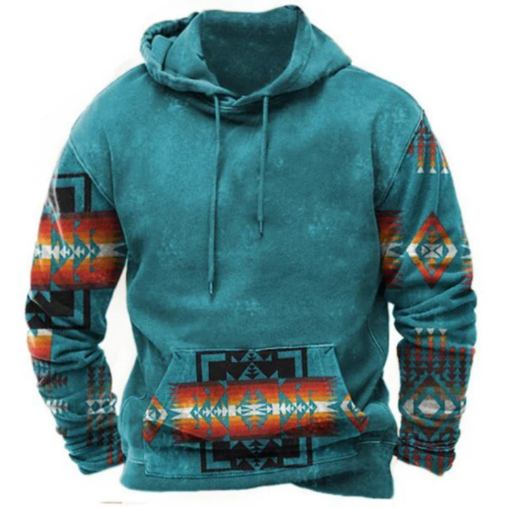 Herren Vintage Tribal Print Kapuzenpulli | Kängurutasche