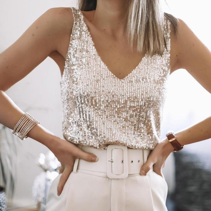 Paillettenoberteil Mit V Ausschnitt Für Damen | Elegant