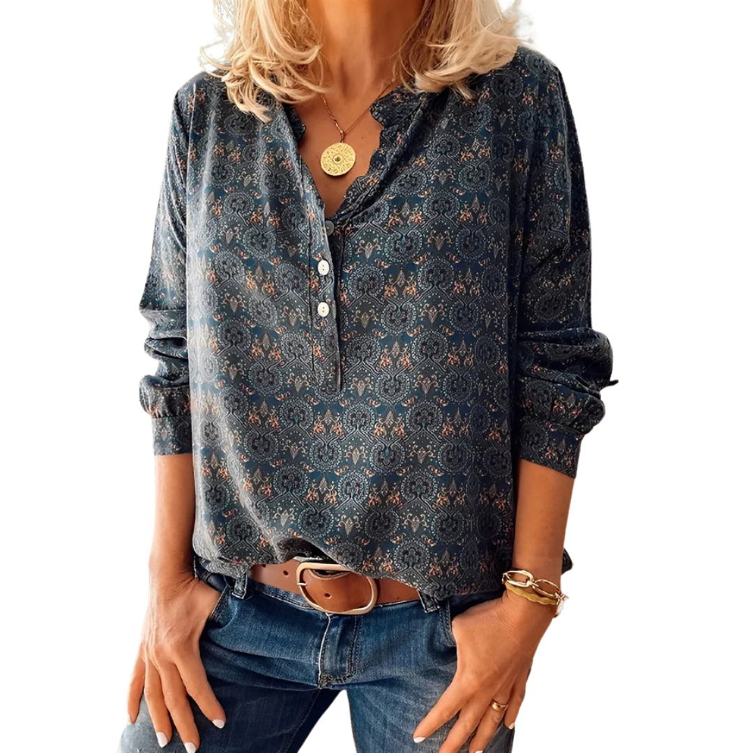 Damen Bluse Im Vintage Stil Mit Halben Knöpfen | Atmungsaktiv