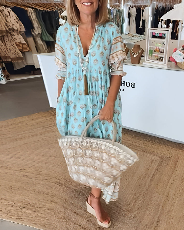 Damen V Ausschnitt Kleid Im Boho-stil Mit Blumenmuster | Maxi