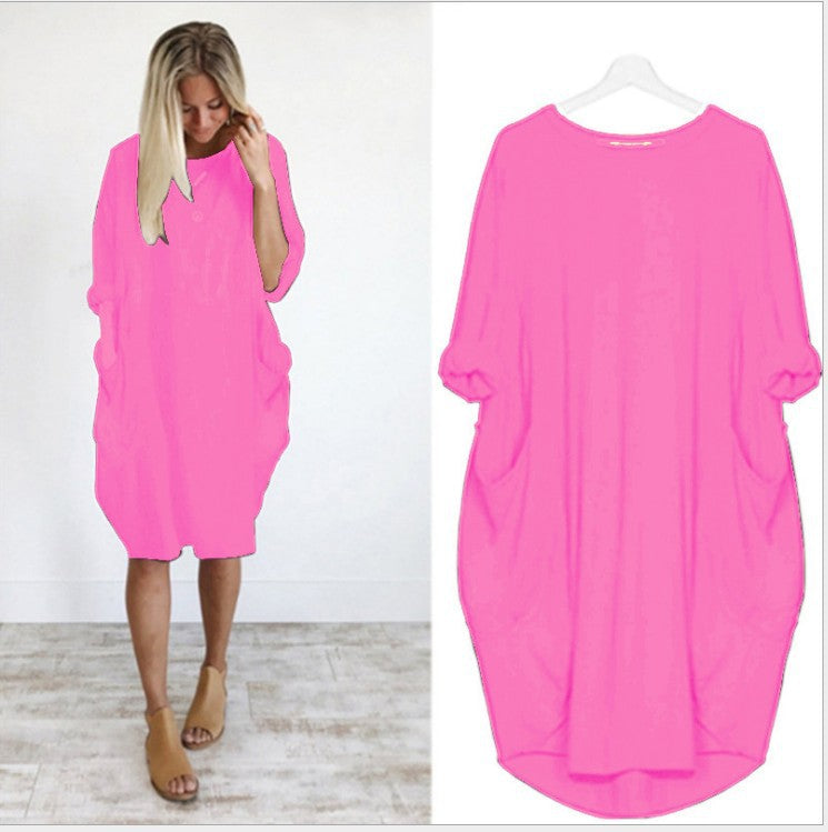Damen Sommerkleid Mit Lockerer Passform Und Rundhalsausschnitt | Midi