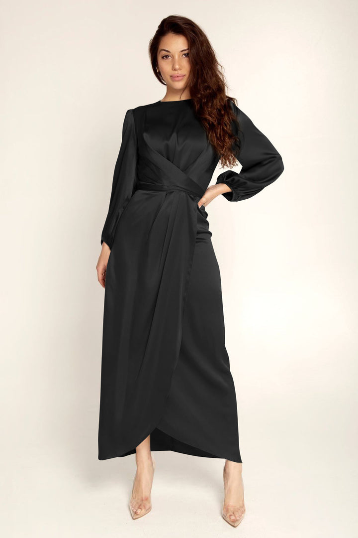 Elegantes Wickelkleid Mit Langen Ärmeln Für Damen | Maxi