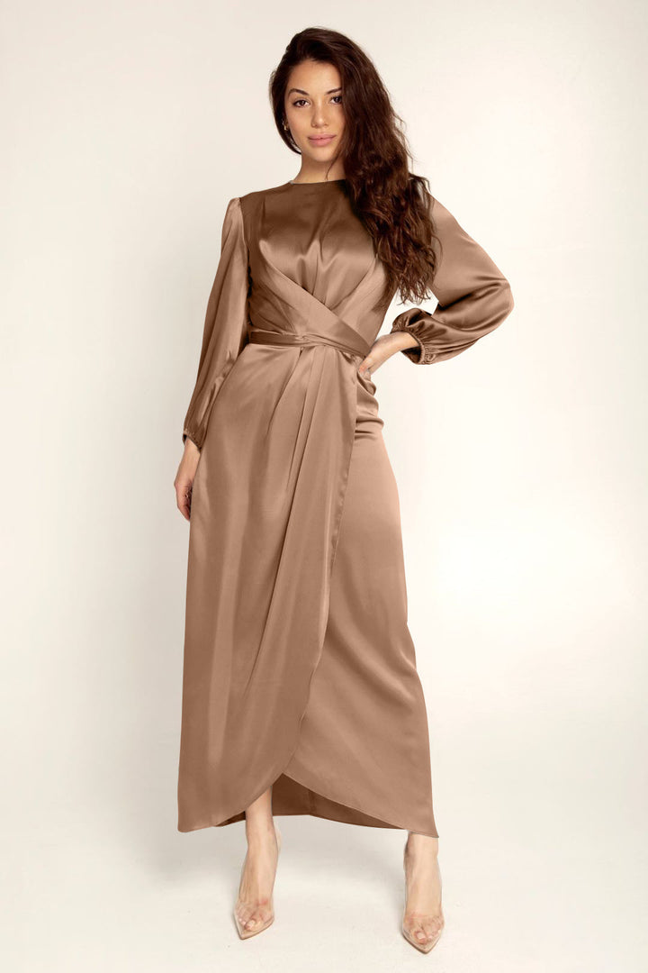 Elegantes Wickelkleid Mit Langen Ärmeln Für Damen | Maxi