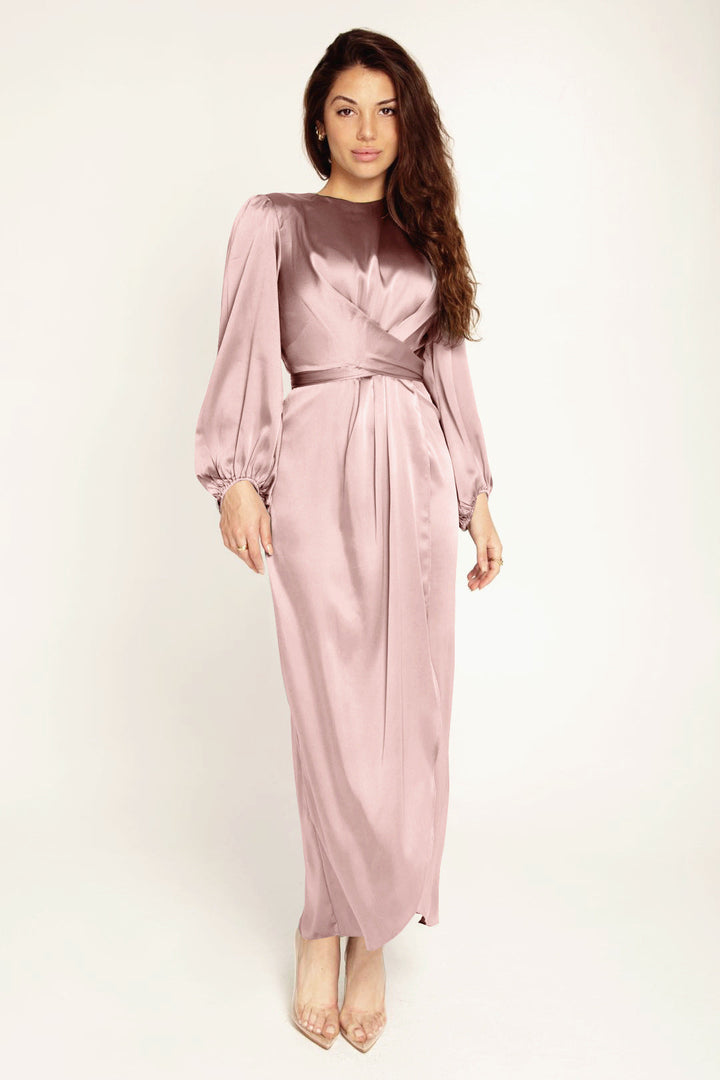Elegantes Wickelkleid Mit Langen Ärmeln Für Damen | Maxi