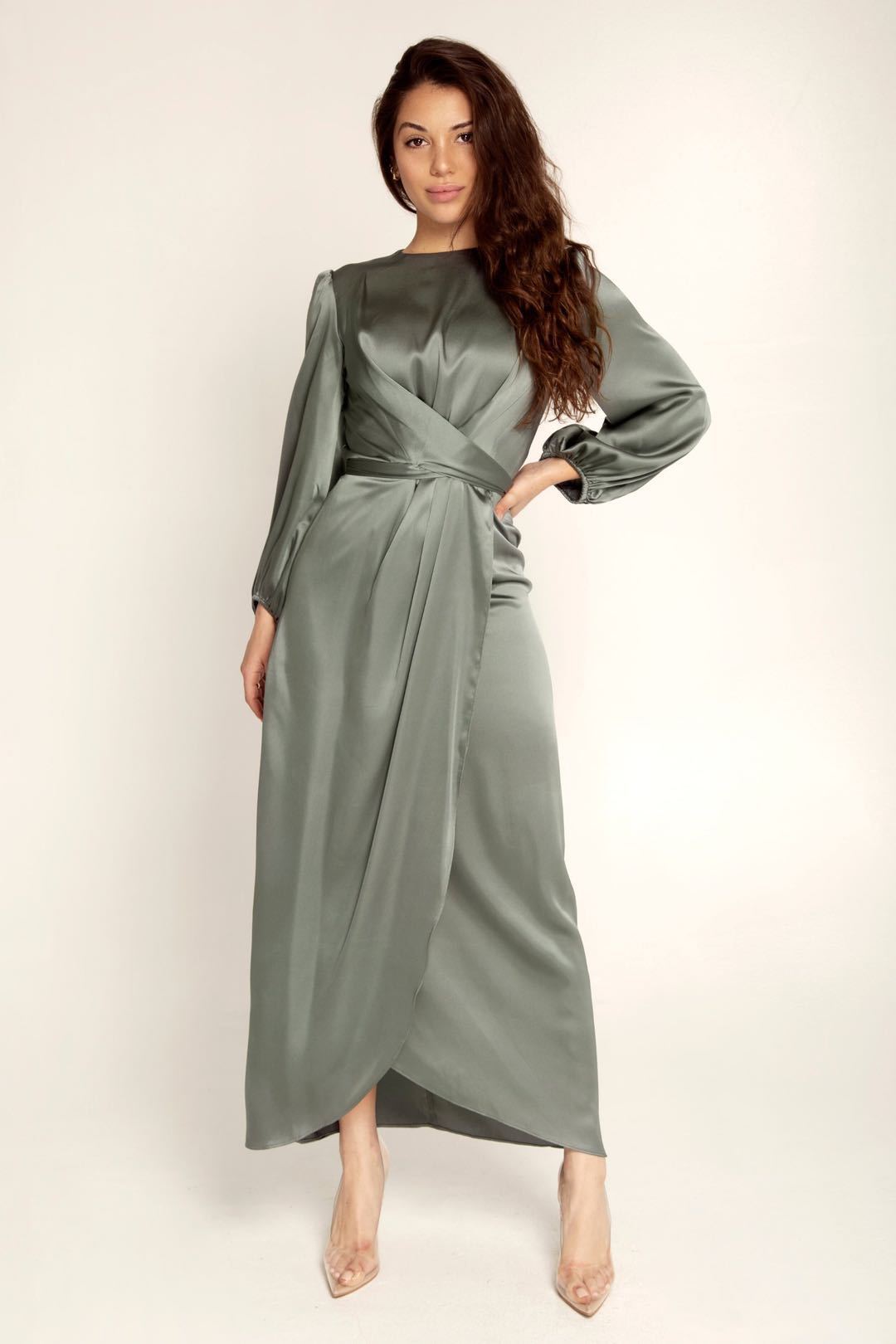 Elegantes Wickelkleid Mit Langen Ärmeln Für Damen | Maxi