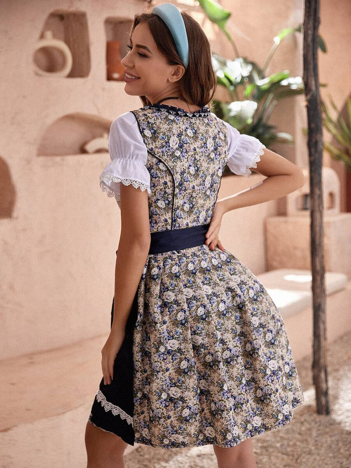 Damen Blumenmuster Oktoberfest Dirndl Kleid