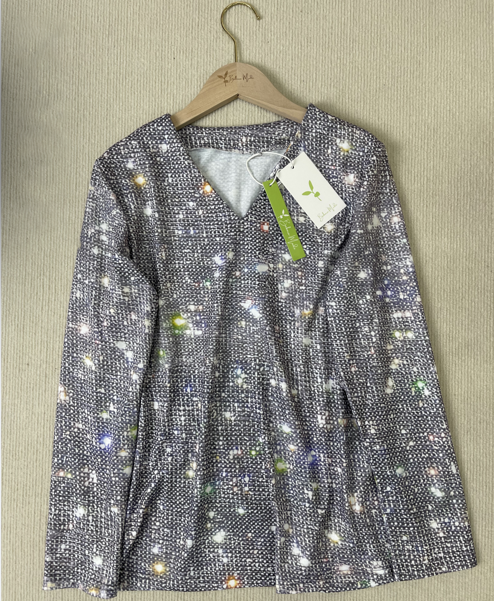 Elaina | Damen Glitzernde Glitzer Bluse | Langarm