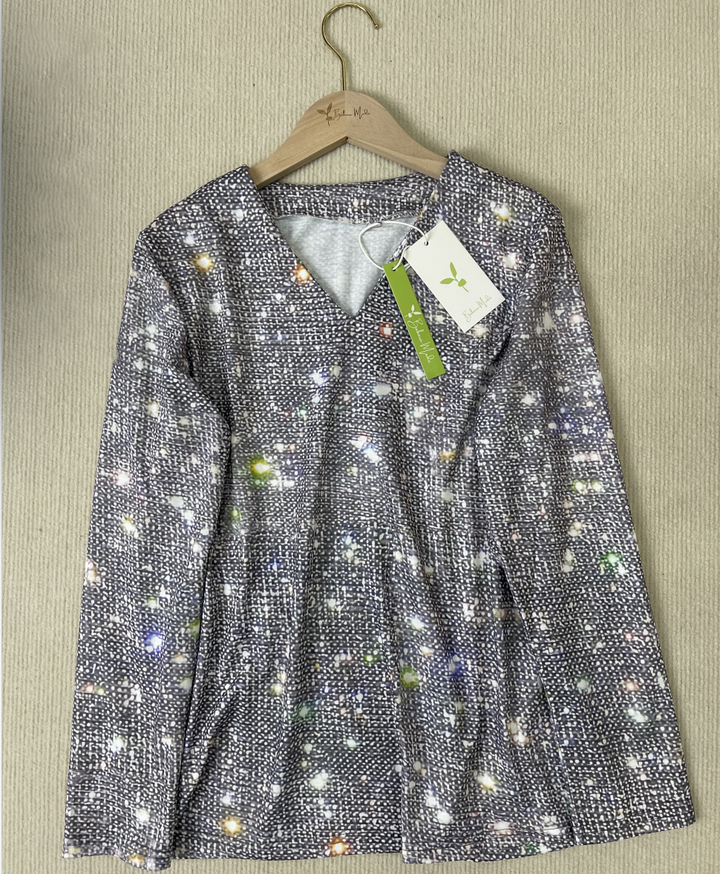 Elaina | Damen Glitzernde Glitzer Bluse | Langarm