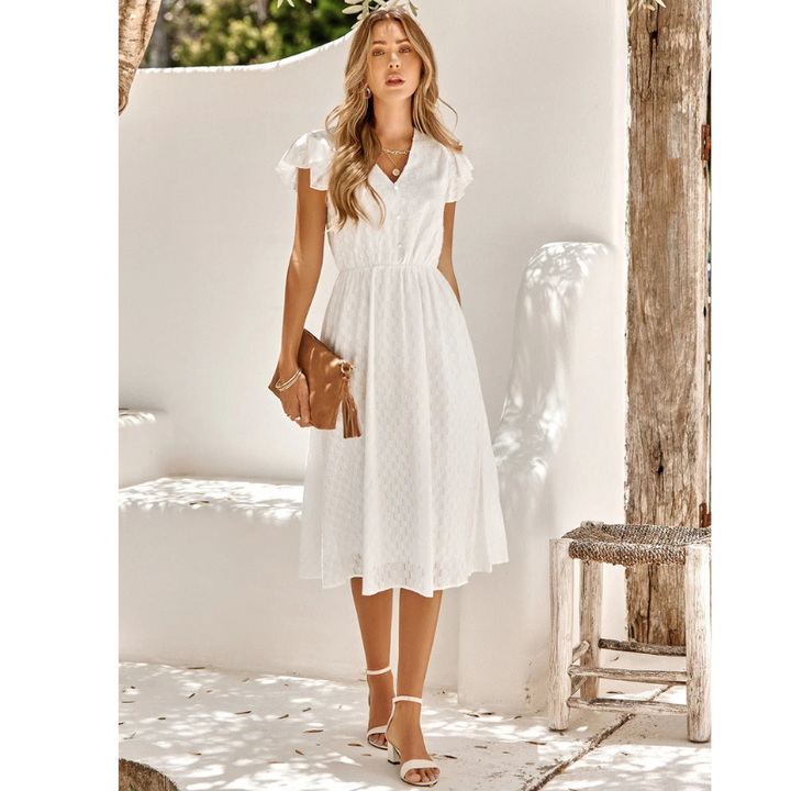 Kurzärmliges Sommerkleid Mit Rüschen | Midi
