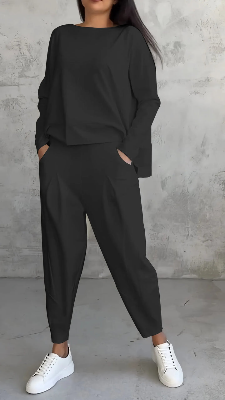Alessandra | Damen Lässiges Langarm Oberteil Und Harem Hose Satz | Zweiteilig