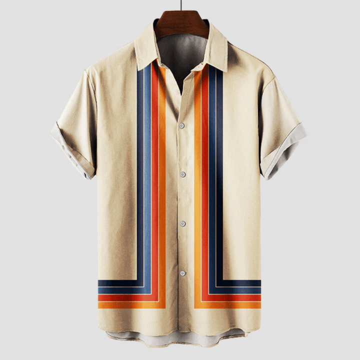 Herren Retro Gestreiftes Kurzarm Hemd | Lässig