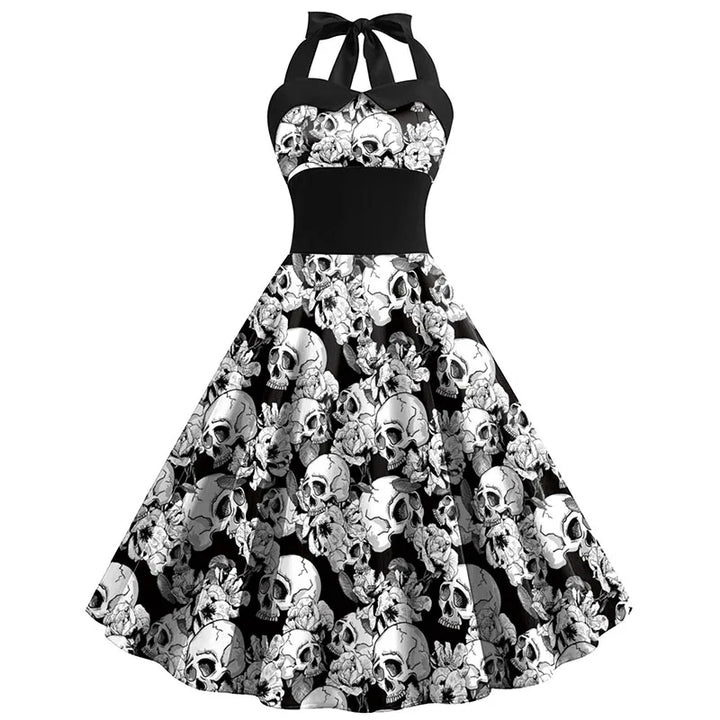 Halloween Kostüm Kleid mit Totenkopf Druck | Midi