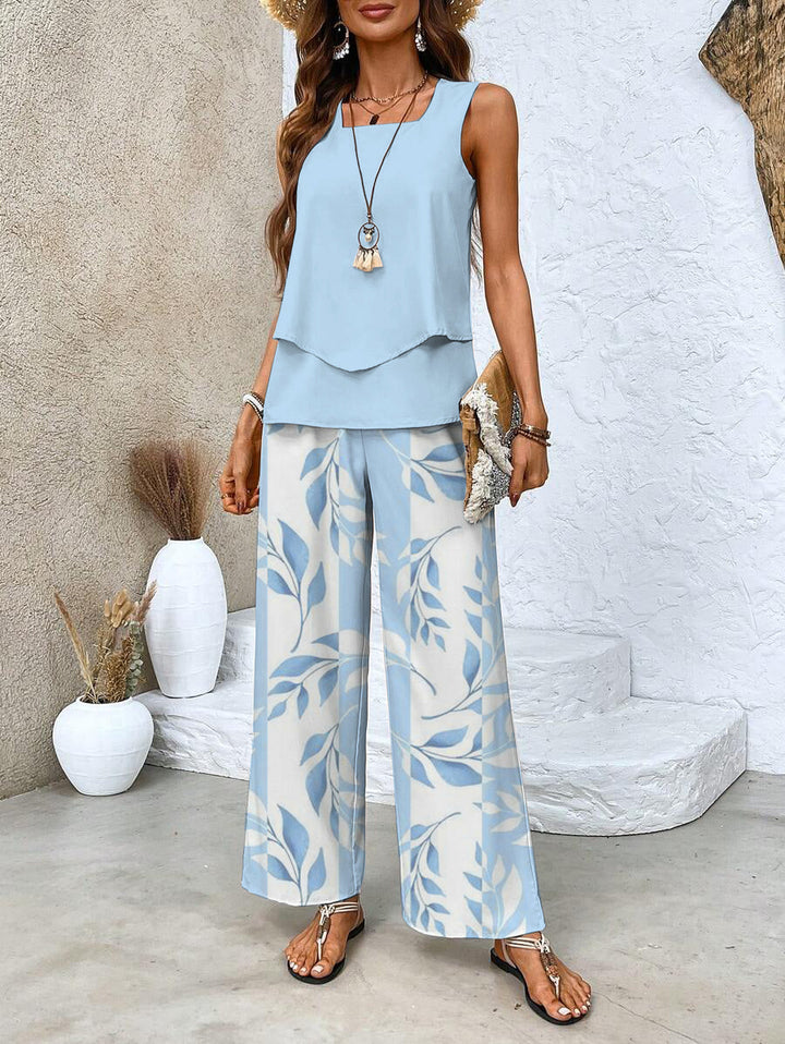 Zweiteiliges Ärmelloses Damenoberteil Und Gerade Geschnittene Hose | Chic