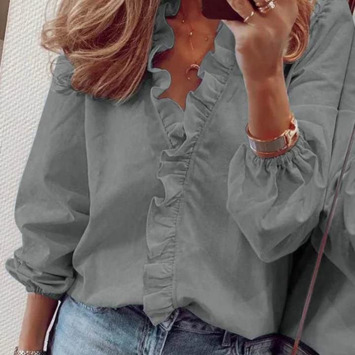 Elegante Rüschenbluse Mit V Ausschnitt Für Damen | Chic