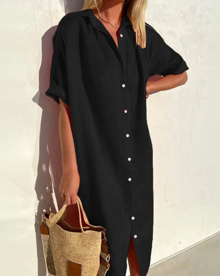 Damen Hemdkleid Mit Halben Ärmeln | Midi