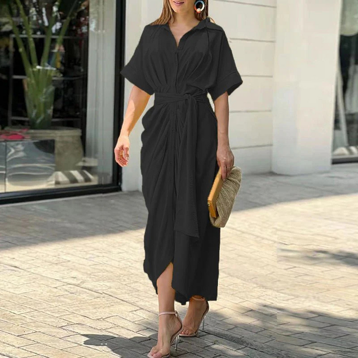 Damen Hemdblusenkleid Mit Knopfleiste Und Gürtel | Midi