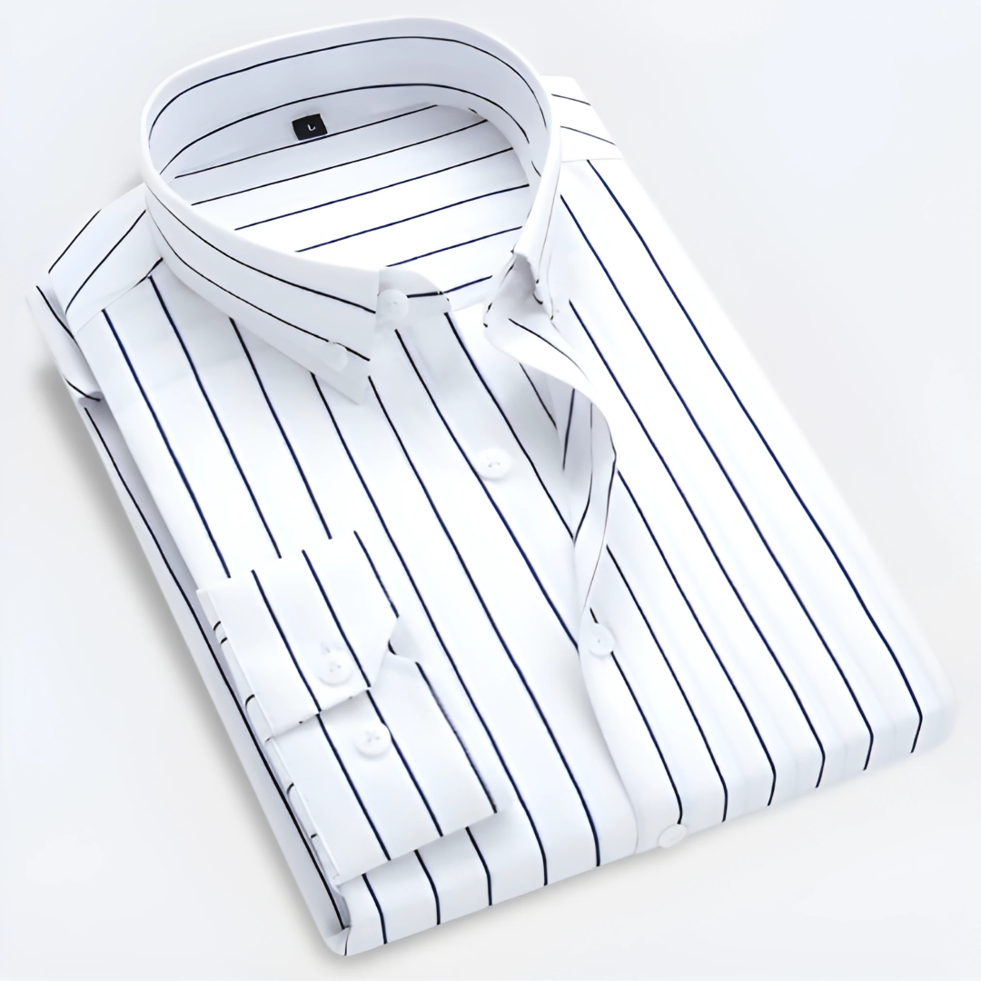 Herren Klassisches Langarm Gestreiftes Kragen Hemd | Button Down