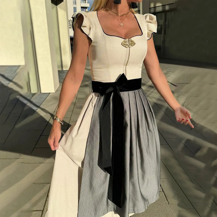 Damen Kurzarm Elegantes Traditionelles Kleid | Midi