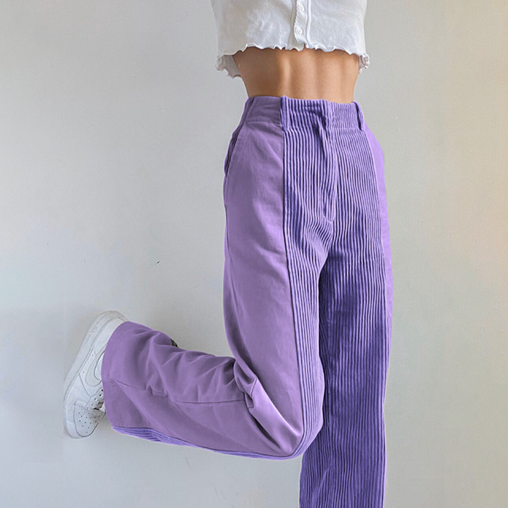 Damen Trendige Hoch Tailliert Cordhose | Weites Bein