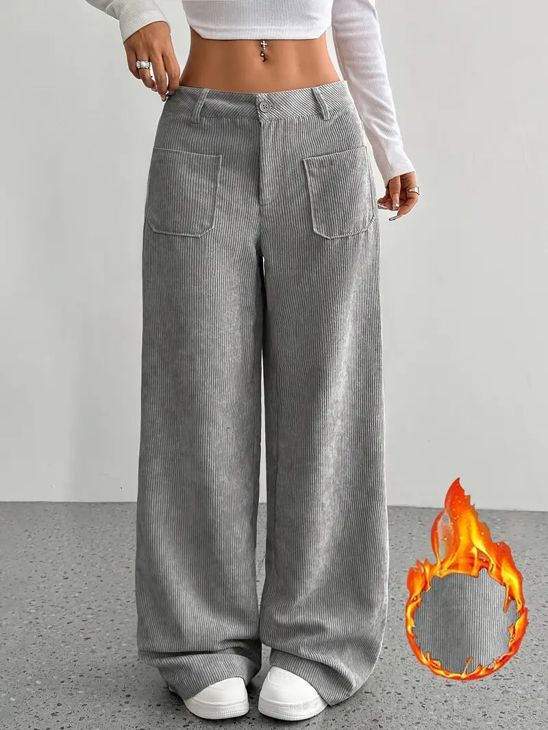 Damen Hoch Tailliert Cordhose | Weitem Bein