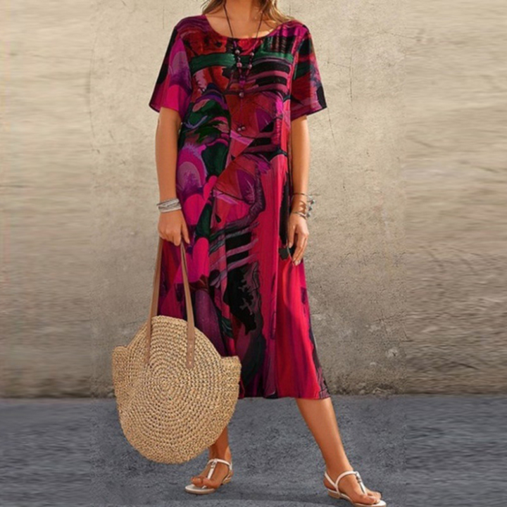 Damen Lässiges Künstlerisches Print Locker Geschnittenes Kleid | Midi